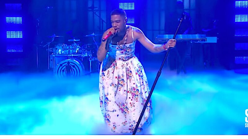 Kid Cudi wears flower dress in honor to Kurt Cobain and Chris Farley during SNL performance