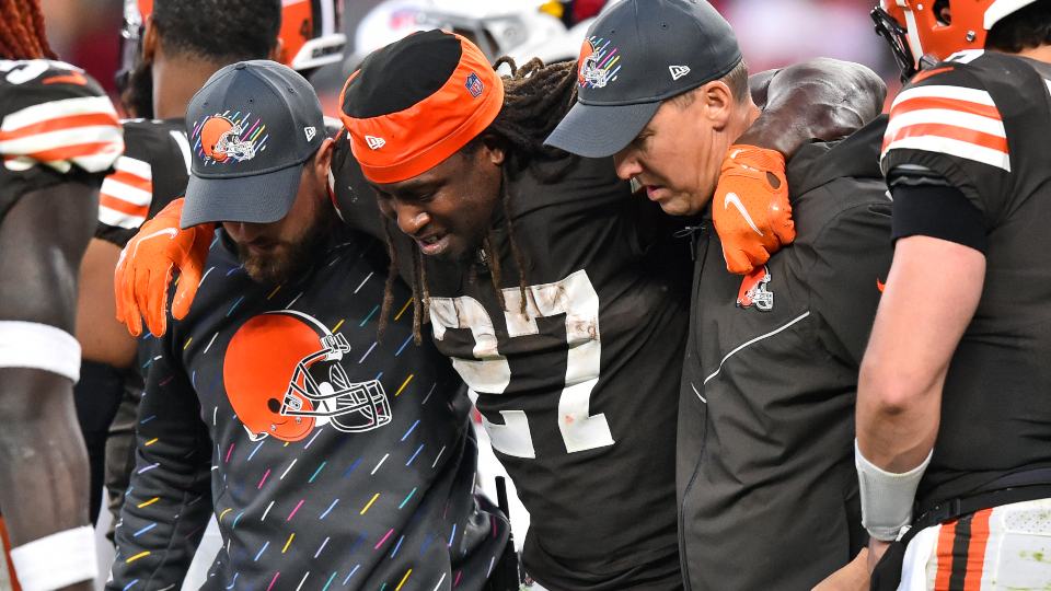 The Browns update the injury status of Karim Hunt and Baker Mayfield