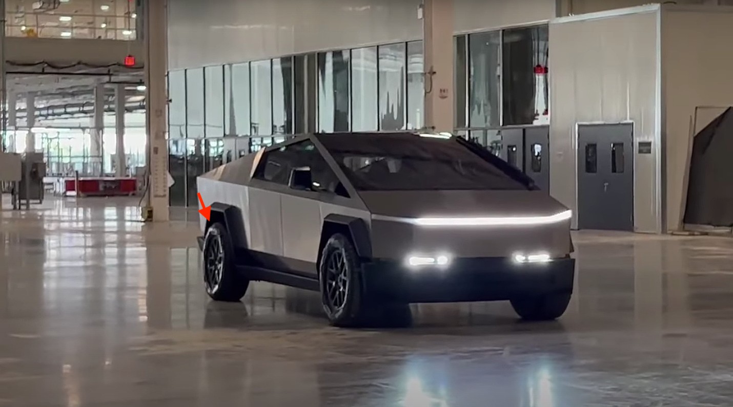 Tesla Cybertruck showcases rear-wheel steering features in the Giga Texas