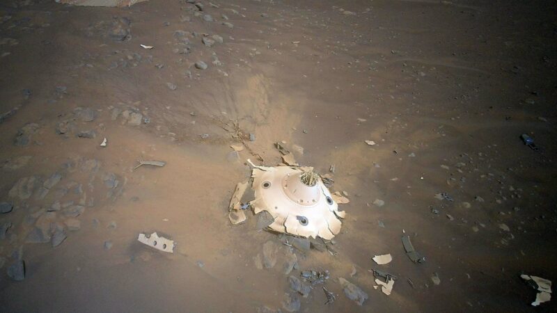 A NASA helicopter photographed the remains of a rover that landed on Mars. This is another example of how humans are polluting the other world.