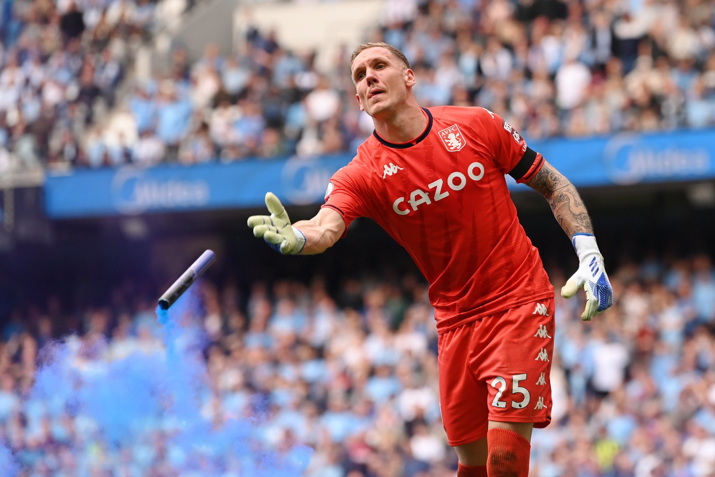 The Aston Villa goalkeeper was attacked by fans during a pitched attack