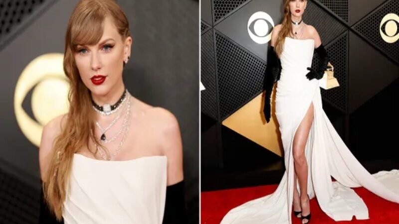 Taylor Swift Looks Gorgeous on the Grammys Red Carpet in White and Black