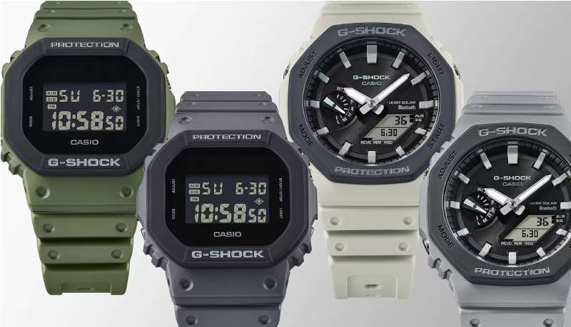 Casio Presents G-Shock Urban Utility Watches Using Biomass Plastic and Colors Derived from Food Waste